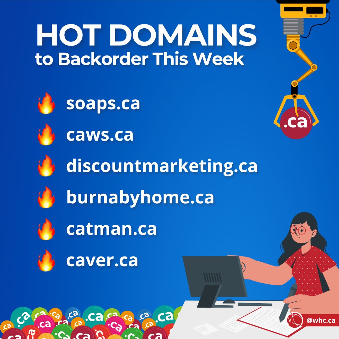 WebHostCanada's tweet photo. 🧐 One of these got your attention?
Well, good news! They're part of CIRA's list of #domains available to #backorder.
 
👀 Full list here: https://t.co/FsEaneGIbj
 
Place your bids before 2:45 PM on Wednesday (EST) https://t.co/tO3WCMsunC