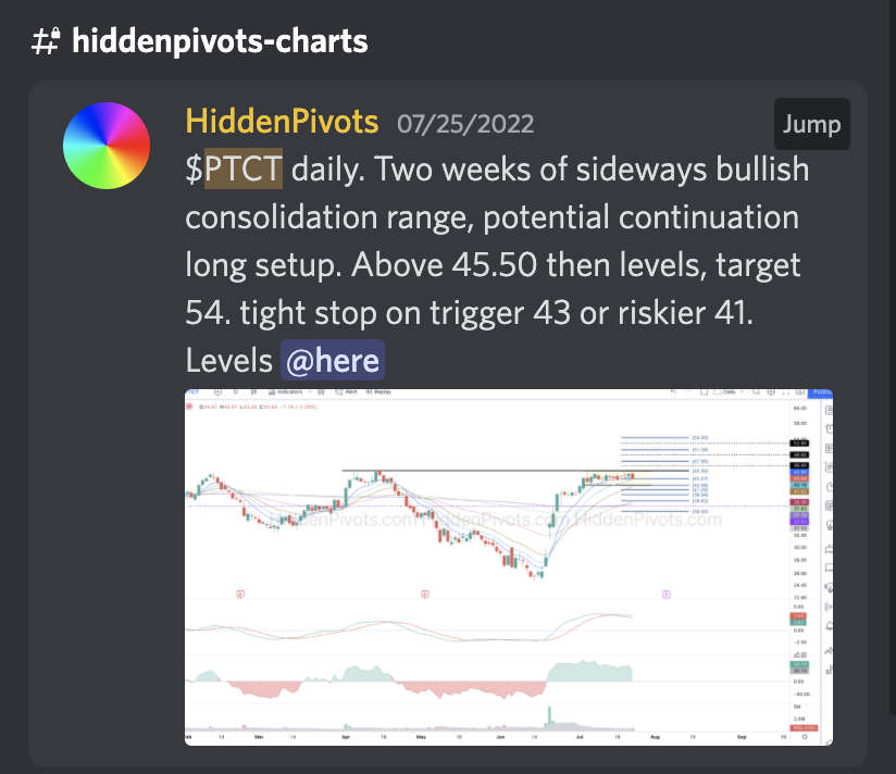 HiddenPivots's tweet image. $PTCT daily ⬆️ Finally busting out of the boxed trading range above HP $45.50 long trigger setup.
#HPchartroom