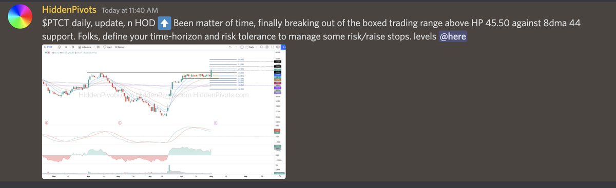 HiddenPivots's tweet image. $PTCT daily ⬆️ Finally busting out of the boxed trading range above HP $45.50 long trigger setup.
#HPchartroom