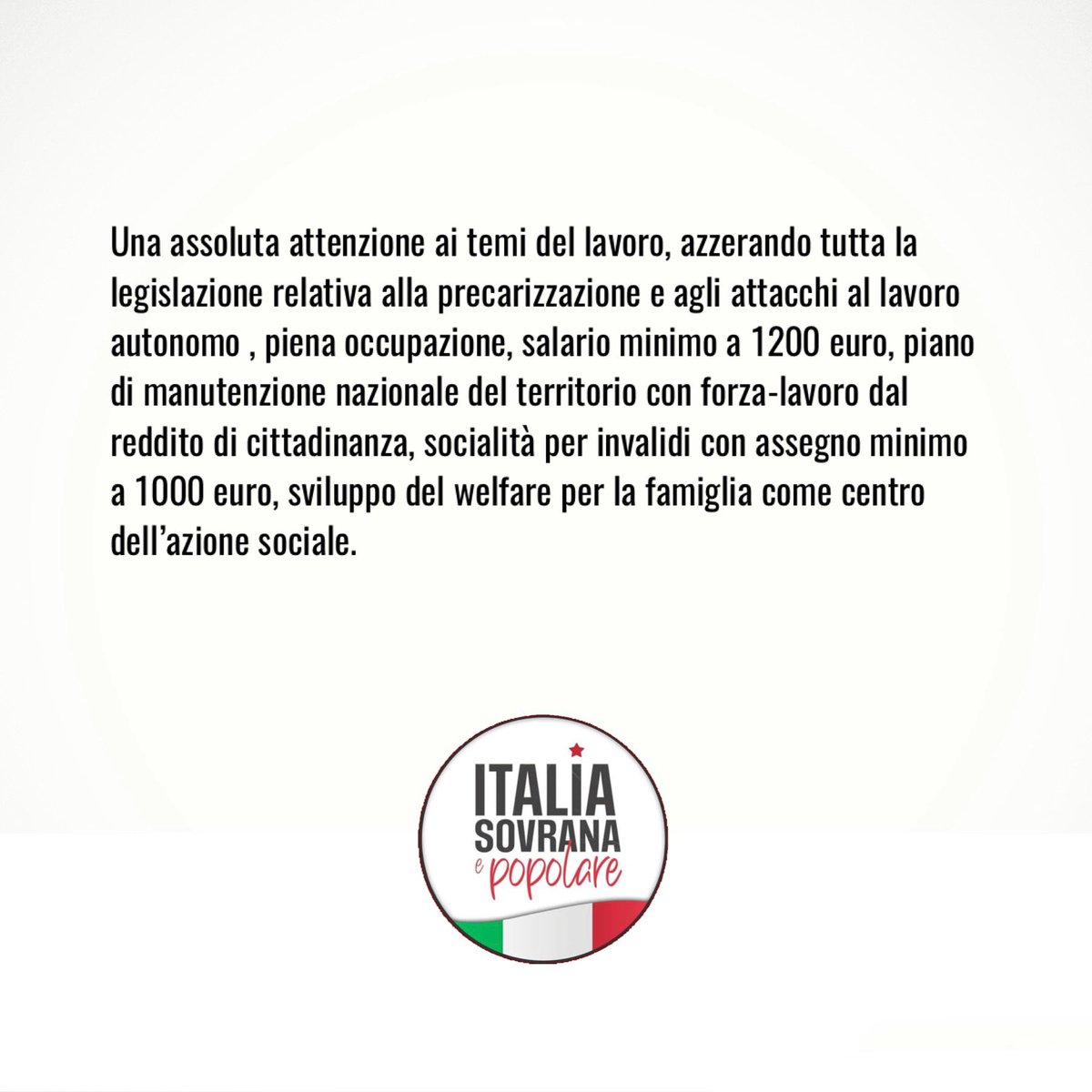 christian_fsi's tweet photo. Il #ProgrammaPolitico di #ItaliaSovranaePopolare [4/8]

PIENA OCCUPAZIONE E STOP AL PRECARIATO https://t.co/j42aPZbENZ