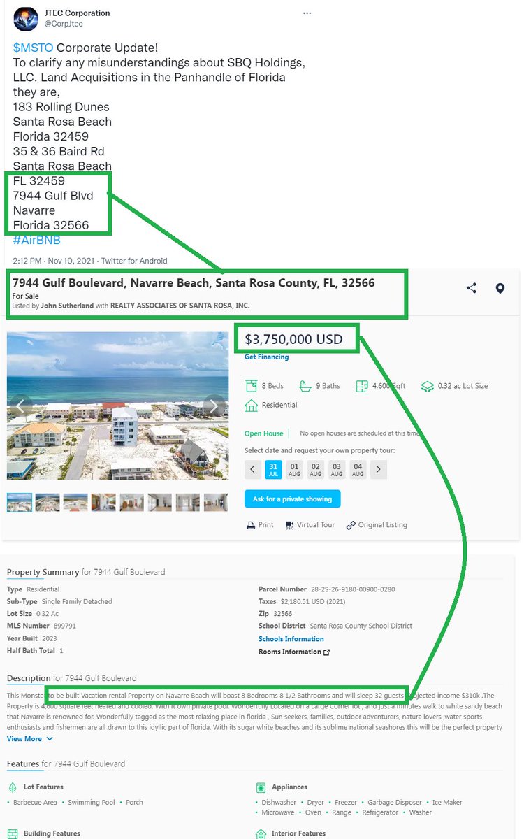 vw_shorty's tweet photo. $MSTO @LlcSbq Navarre Beach COC goes up for sale $3.75M - good to see CEO Josh stop the pie in the sky PRs and instead put his nose to the task at hand getting the RE builds done solidifying proof of concept adding $MSTO stock value... π https://t.co/Is42Zu9sfp