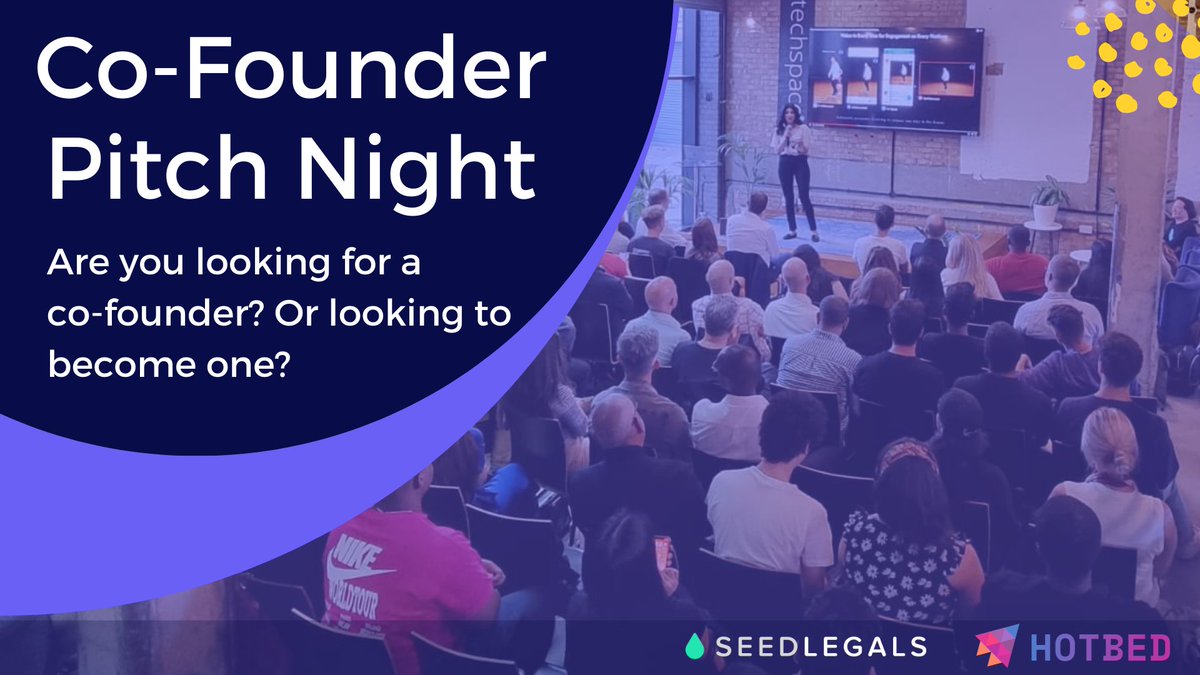 Hotbed (@hotbed_co) on Twitter photo Are you looking for a co-founder? Or looking to become one? We've joined forces with <a href="/seedlegals/">SeedLegals</a> to host Co-Founder Pitch Night.
If you’re working on a great idea & are looking to bring on a co-founder, this is for you!
📅 27/9
📌 <a href="/techspace/">Techspace®</a> Shoreditch
eventbrite.com/e/co-founder-p… Are you looking for a co-founder? Or looking to become one? We've joined forces with <a href="/seedlegals/">SeedLegals</a> to host Co-Founder Pitch Night.
If you’re working on a great idea & are looking to bring on a co-founder, this is for you!
📅 27/9
📌 <a href="/techspace/">Techspace®</a> Shoreditch
eventbrite.com/e/co-founder-p…