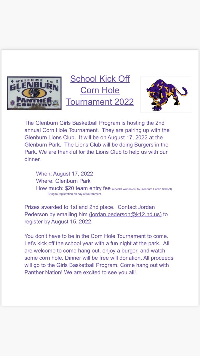 Come out to the park for a great night of food and fun and support your Panthers!!
