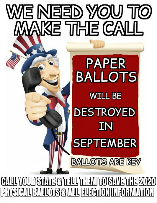 EmuHugger's tweet photo. No one but you are coming to save us. The ballots are the physical proof of what happened in the #Historic2020election they don't want us to have. Make the calls/emails-you are the digital army they fear. #SequesterThe2020PaperBallots #SequesterThe2020DigitalData #CutTheCrapShow https://t.co/phegsVtLJb
