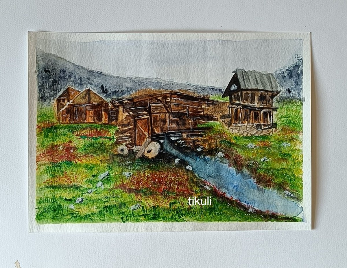 tikulli's tweet photo. The traditional #kathkuni #architecture of #HimachalPradesh. Some travel memories. DM for price.#chalal #malana #chitkul #tosh #artforsale #artsale #art #ArtistOnTwitter #ArtLovers #RETWEEET #buyart #handpainted #travel #travelart #giftideas #handmade https://t.co/jJ36h6rZXh