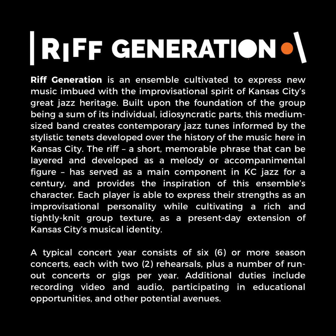 KCJazzOrch's tweet photo. Announcing immediate auditions for Riff Generation! Currently accepting applications for horns, vocals &amp; rhythm section instruments except piano.

Visit https://t.co/Ry5HB3J3OA for more information 

#kcmo #kansascity #kc #jazz #newmusic #improv #audition https://t.co/ntv2Bt8T8J