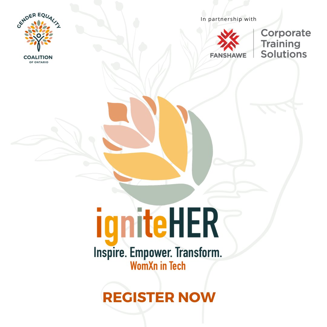 GenderEqCo's tweet image. Now&apos;s your chance to Inspire. Empower. Transform. 

In partnership with Fanshawe Corporate Training Solutions, join the IgniteHER: WomXn in Tech program.

Register: fanshawec.ca/cts/products/t…

#womxnintech #EmpowerHER