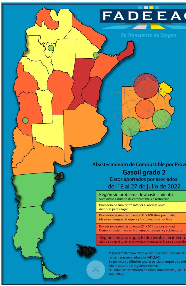 Mapa de abastecimiento Combustibles de Fadeeac , ahora también por región. 
Buen trabajo!!!!
