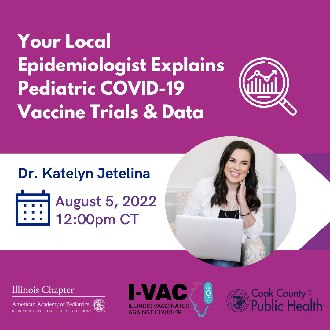 Friday, August 5th, Join CCDPH, the American Academy of Pediatrics and I-VAC, for a webinar series hosted by  Dr. Katelyn Jetelina, Your Local Epidemiologist Explains Pediatric COVID-19 Vaccine Trials &amp; Data, at 12:00PM CT. 

Register here: ow.ly/6Th950K7sJQ