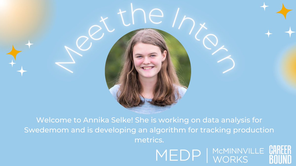 McMinnvilleWORK's tweet photo. Annika Selke is a data analysis intern at @swedemomcom and she focuses on evaluating production metrics. Annika is a student at @texaschristianu and has a triple major in Math, Econ, and Philosophy #McMinnvilleWORKS #interns2022 #programming #code #data #professionaldevelopment https://t.co/pXMZbhJ2px
