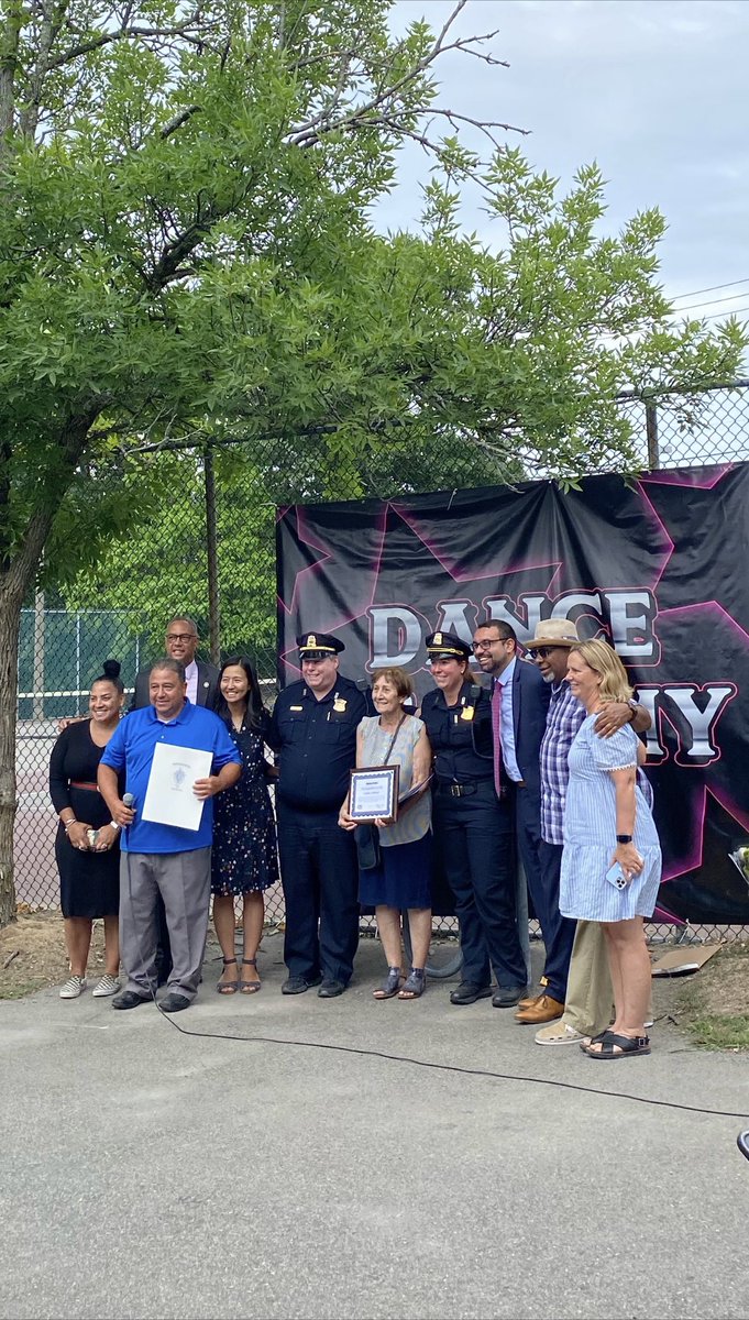 RobConsalvo's tweet photo. #NationalNightOut celebration in Readville!!  Many thanks to @MayorWu and my colleagues in government for being at this important event today.  So excited to honor Gerri McElmoyle for all she has done for our community! https://t.co/T0xQuy5Hp7