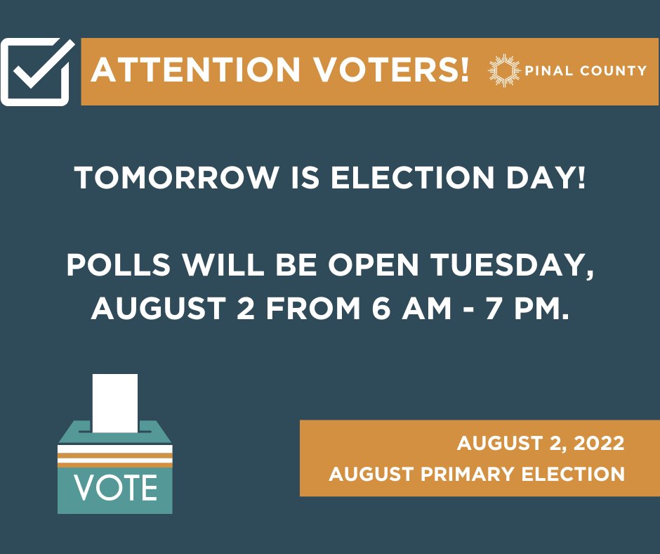 Tuesday, August 2 is Election Day! You must vote at your designated polling place. Visit, ow.ly/phLG50K8NB7 to find your designated polling place. 

Track Election Night Results - click 'Primary' or 'Municipal' on the Elections Homepage,  ow.ly/jh7650K8Ny0