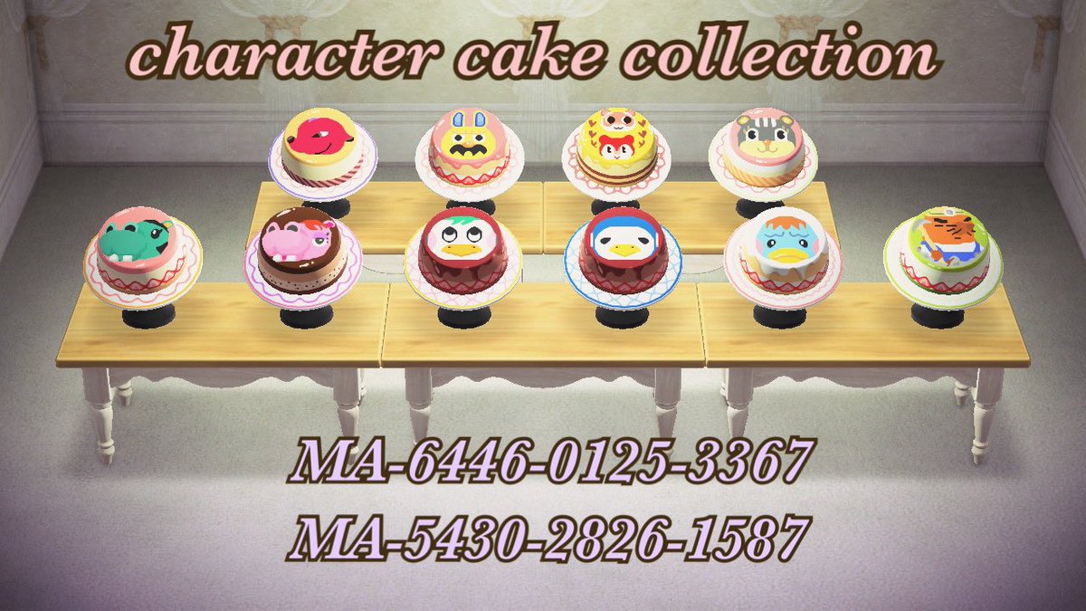 konpeito_no_maa's tweet photo. 🎂character cake collection🎂

リクエストいただいた住民＋αです🍰
大変お待たせいたしました🙇🏻‍♀️

上列：MA-6446-0125-3367
下列：MA-5430-2826-1587

リクエスト随時受付中ですのでお気軽にどうぞ❤️

#あつ森 #マイデザイン #マイデザイン配布 #AnimalCrossing #ACNHDesigns https://t.co/QWlMidVvWs