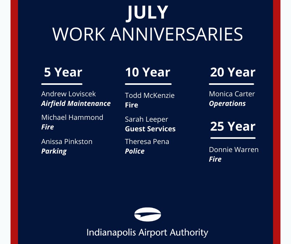 IAA_business's tweet photo. As we soar into the month of August, we wanted to acknowledge July work anniversaries! Congratulations 👏, and thank you for your dedication and hard work! 🙂 https://t.co/9gJJOnx6PL