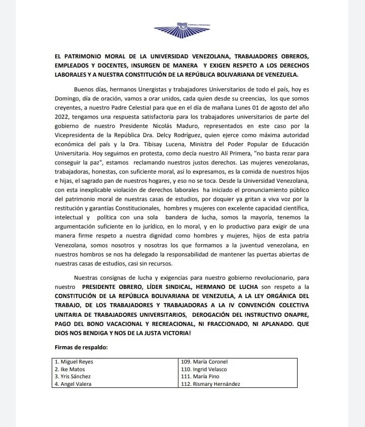 pepeunerg's tweet photo. @NicolasMaduro CARTA ABIERTA AL PRESIDENTE NICOLAS MADURO por parte de trabajadores de la UNERG Exigiendo el cumplimiento de la IV CC de los Trabajadores Universitarios Pago del Bono Vacacional completo 2022 Derogación del instructivo ONAPRE nuestro gobierno manda obedeciendo la voz del pueblo https://t.co/g9FBWjTPTd
