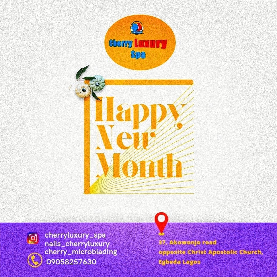 OkacheThomas's tweet photo. We at cherry luxury wish you a Happy new month! 🎉 

Visit our walk-in office @  37 Akowonjo Road, Egbeda
.
or 
.
Contact us: 09058257630 
.
.
#facialskincare #mainlandspa #facialsinegbeda #browsmainland  #lashesakowonjo #lashesandbrows  #aestheticsinegbeda #microbladingegbeda https://t.co/GZdQjqWrv3
