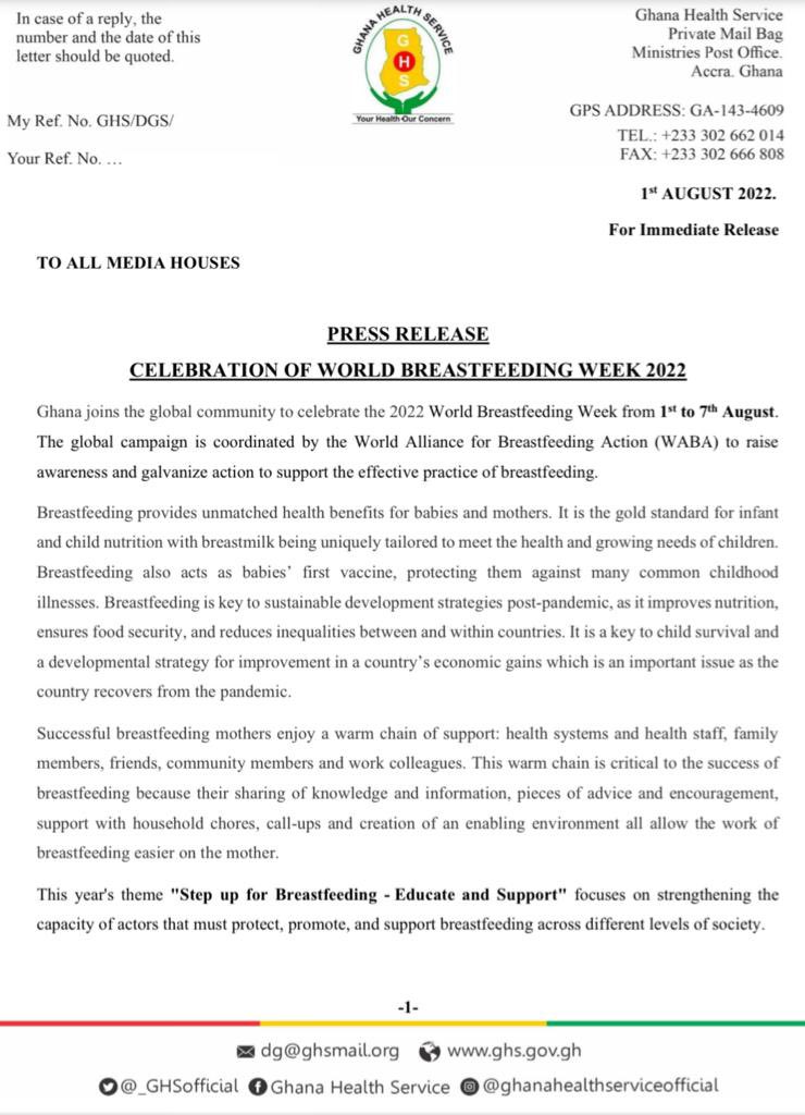 _GHSofficial's tweet photo. ❗️PRESS RELEASE ❗️
Celebration of World Breastfeeding Week 2022 https://t.co/BhNMBLVzcy