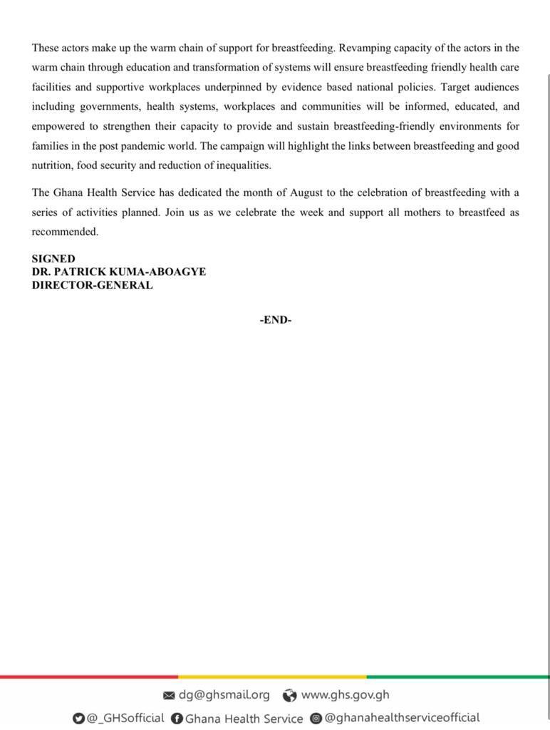 _GHSofficial's tweet photo. ❗️PRESS RELEASE ❗️
Celebration of World Breastfeeding Week 2022 https://t.co/BhNMBLVzcy