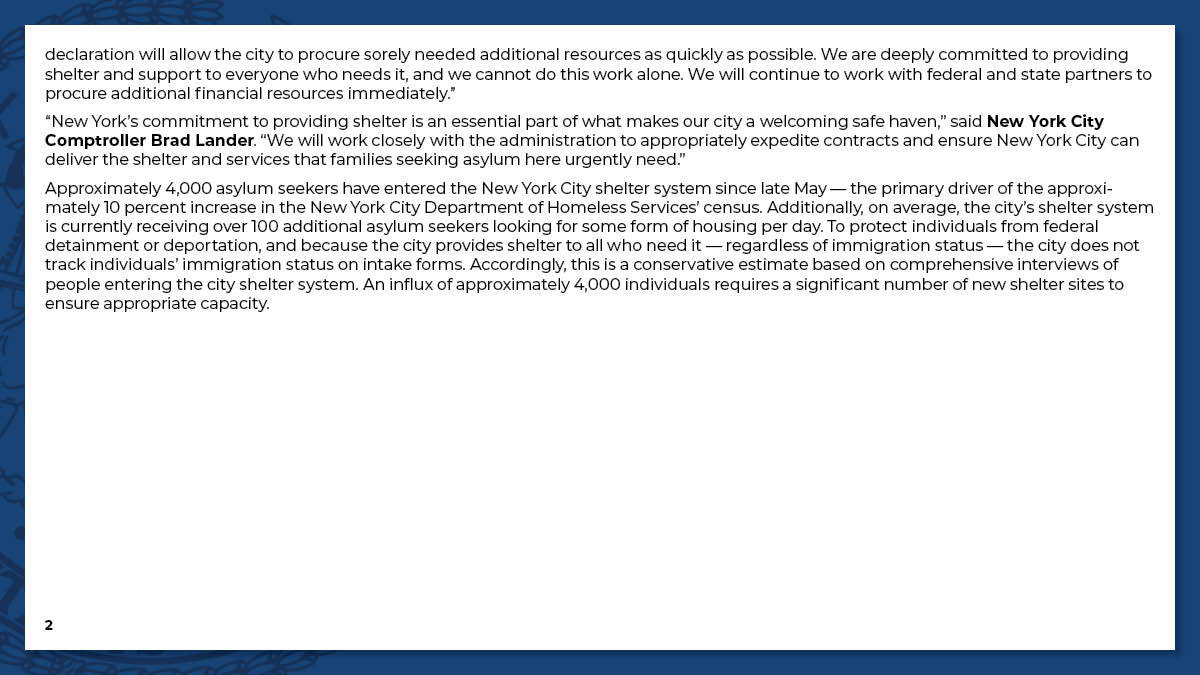 nycgov's tweet image. TODAY: @NYCMayor announced an emergency procurement declaration to rapidly get resources, supplies and shelter for asylum seekers arriving in New York City.

“New York is a city of immigrants, and we will always welcome newcomers with open arms.” — Mayor Adams