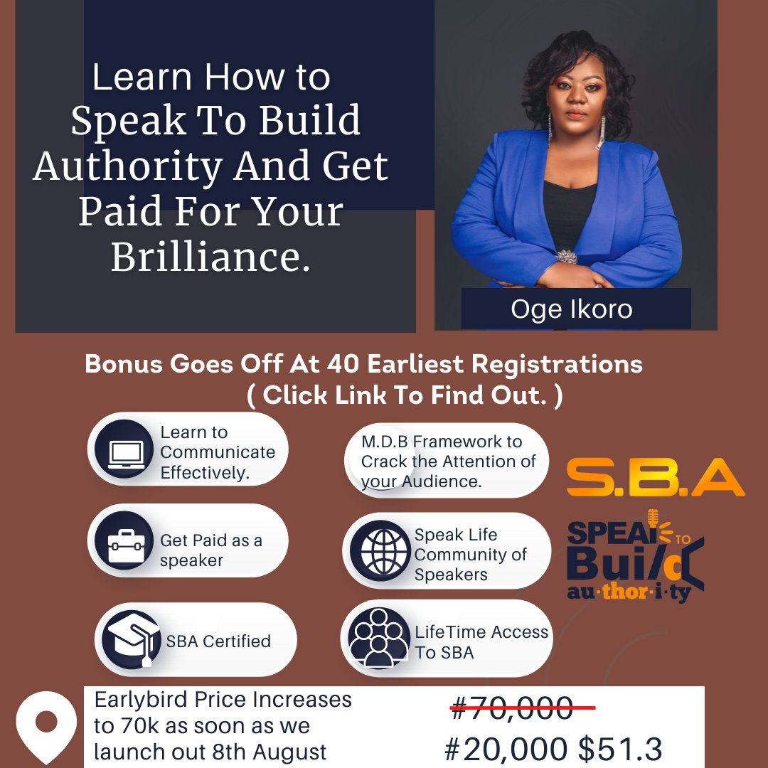 OgeIkoro's tweet image. 📌If you Desire for your Personal brand to command Respect,
📌if you are tired of playing peek-a-boo with your business,
📌if you Desire Growth and Having to effectively Communicate your Message,
📌if you want your name to become an Address and not a Regret,

🔁Then🧵
#sbaprogram