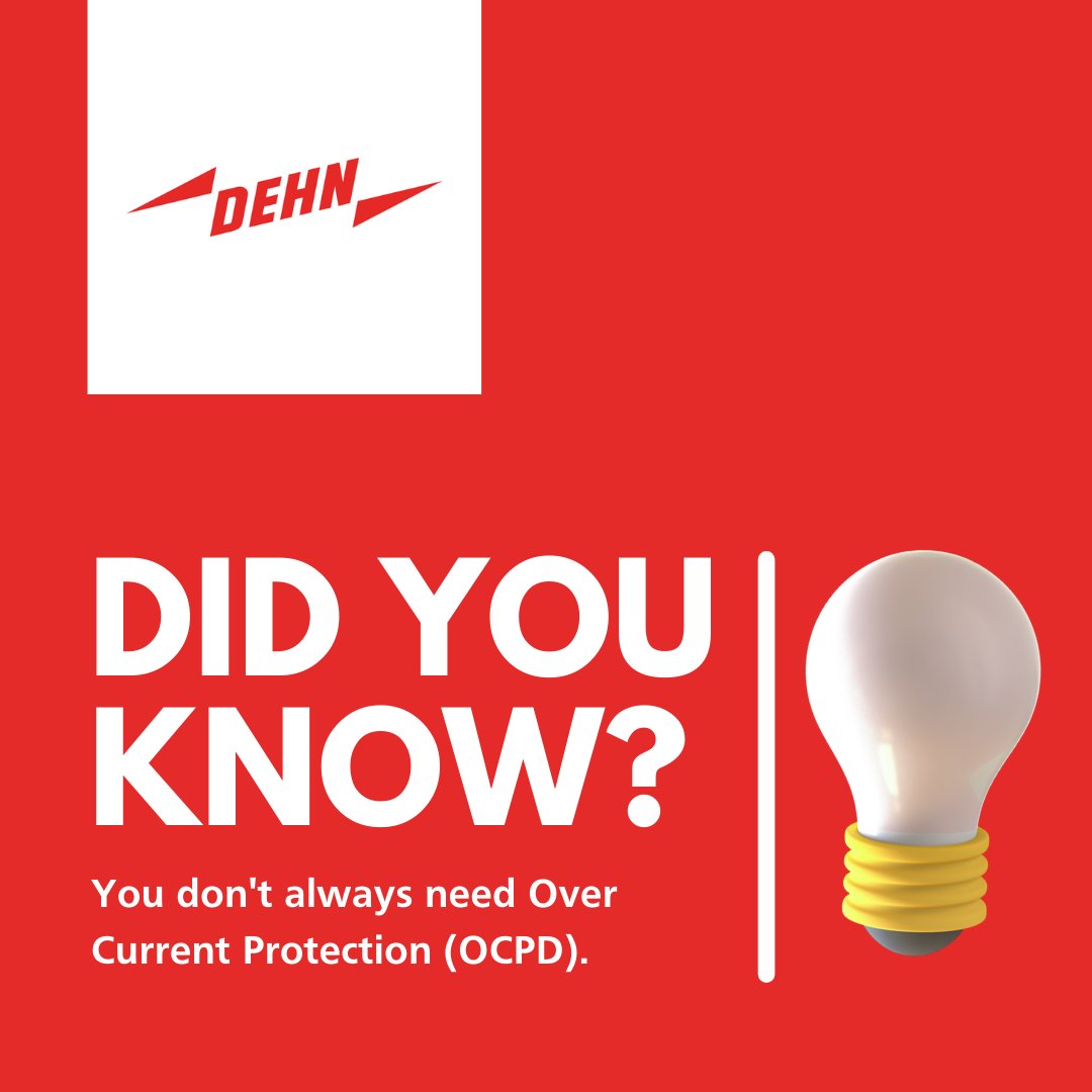 DEHN_uk's tweet photo. When it comes to your surge protection devices, did you know you don't always need Over Current Protection (OCPD)?
If the supply to your SPD is equal to or less than the device's rating, then no OCPD is needed. Good to know!
#DEHNProtects #SurgeProtectionDevice https://t.co/cH8oPEP4LL