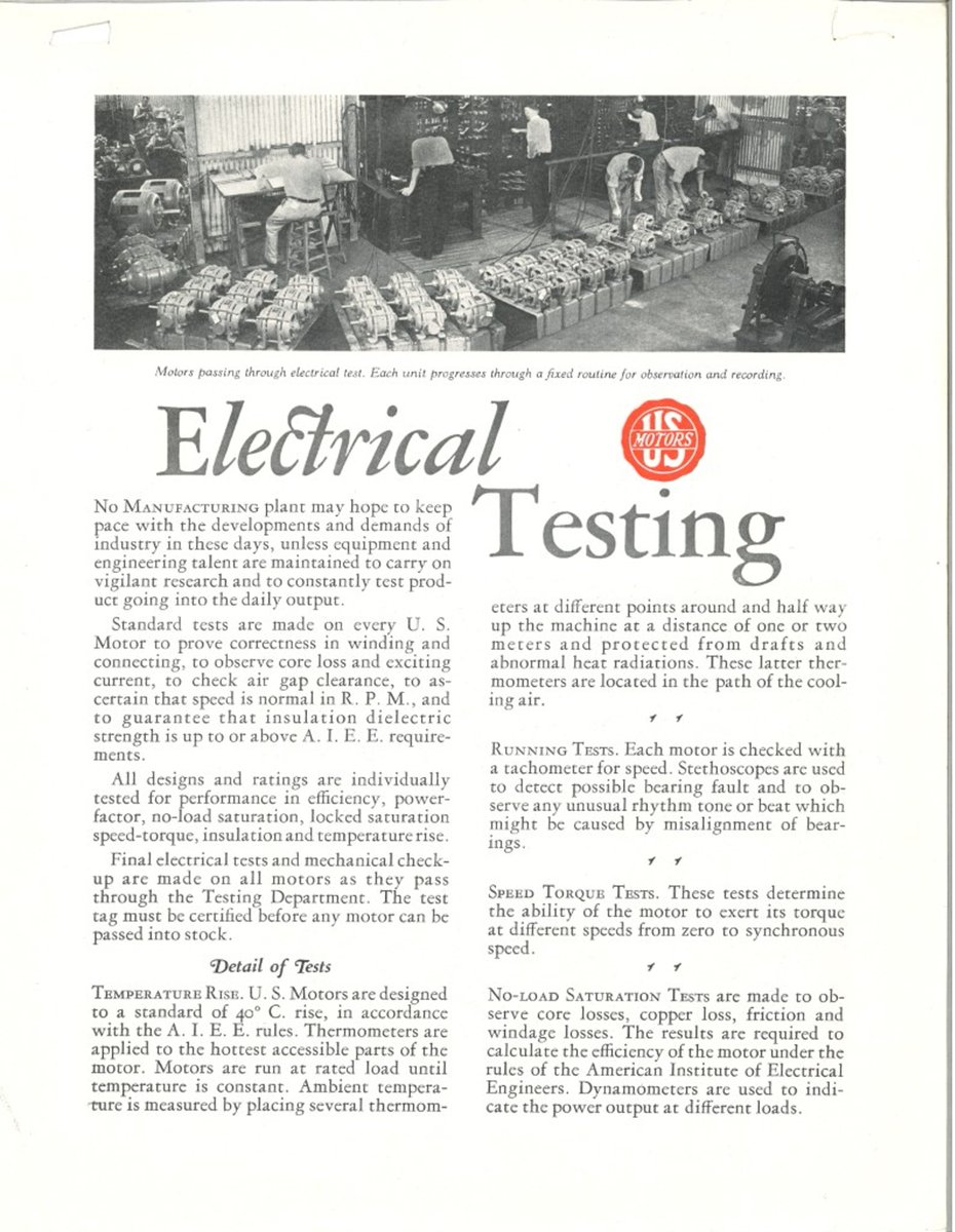 NidecMotorCorp's tweet photo. Stringent testing has always been a hallmark of any U.S. motors product. This #MotorMemoryMonday article goes in detail of our electrical tests at facilities back in the day – Stethoscopes were also used to detect any unusual rhythm, tone, or beat coming from the motors. (1/2) https://t.co/bxG8rOvCJj