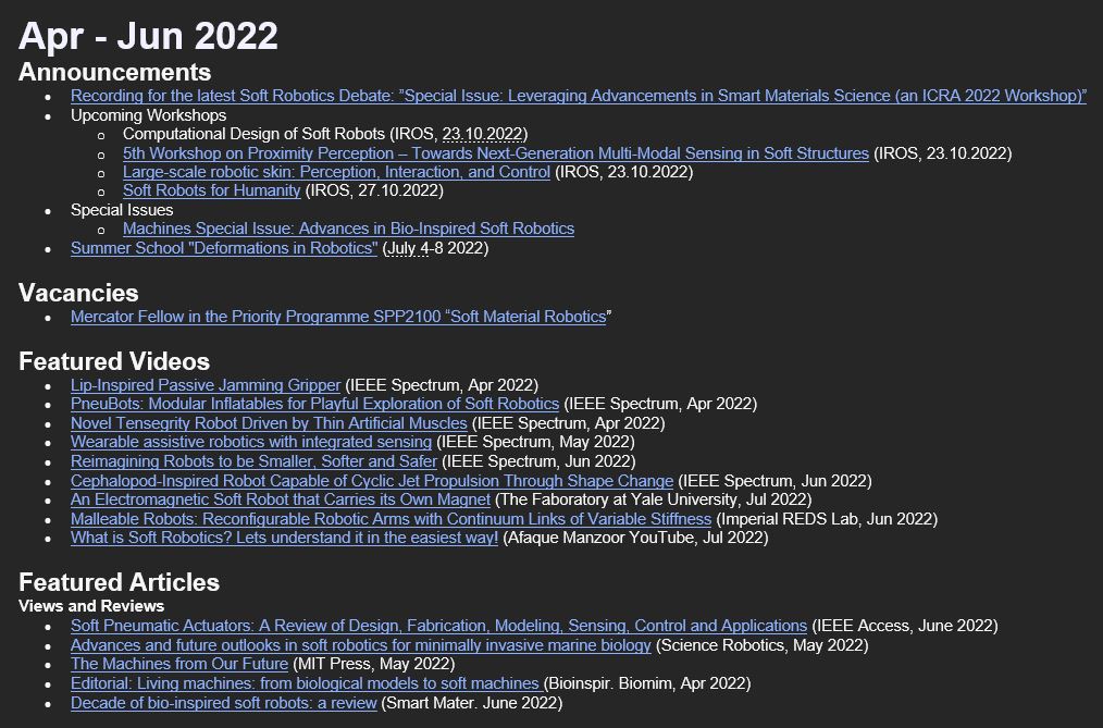 S.M.Hadi Sadati, PhD (@smhadisadati) on Twitter photo Apr-Jun 2022 <a href="/ieeeras/">IEEE RAS</a> #SoftRobotic TC #Newsletter is here with publications, announcements, videos, vacancies, etc. 🐙📢
bit.ly/3NLLcB1
by <a href="/_JanPeters/">Jona Blocker👻🌚🍕🌞</a>, <a href="/fagiols25/">Adriano Fagiolini</a>, me Apr-Jun 2022 <a href="/ieeeras/">IEEE RAS</a> #SoftRobotic TC #Newsletter is here with publications, announcements, videos, vacancies, etc. 🐙📢
bit.ly/3NLLcB1
by <a href="/_JanPeters/">Jona Blocker👻🌚🍕🌞</a>, <a href="/fagiols25/">Adriano Fagiolini</a>, me