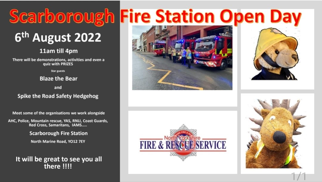 This Saturday,  we are opening our Fire Station doors and inviting you all in. If you are free, come along to see us and other services that we work with. 11am till 4pm. 
<a href="/AHC_roadsafety/">Actions have Consequences</a>
<a href="/OpenYorkshire/">Open North Yorkshire</a> 
@NYP_Scarborough 
<a href="/MountainResqUK/">Mountain Rescue England and Wales</a>