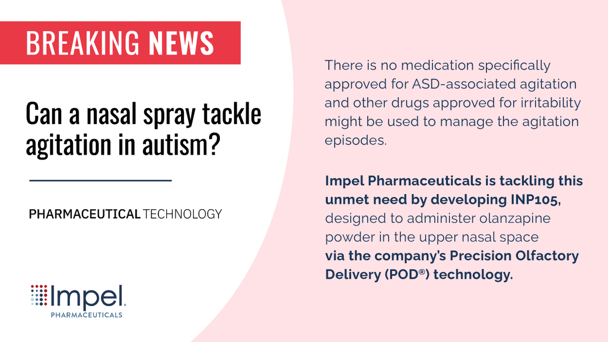 ImpelPharma's tweet photo. Adrian Adams, Impel’s Chairman & CEO discussed our Phase 2a study for the acute treatment of agitation in adolescents with #autism spectrum disorder (ASD) on @PharmaTechFocus.
Read about it here: https://t.co/oSzslZcNbf
#PoweredByPOD https://t.co/EdV9mazyw6