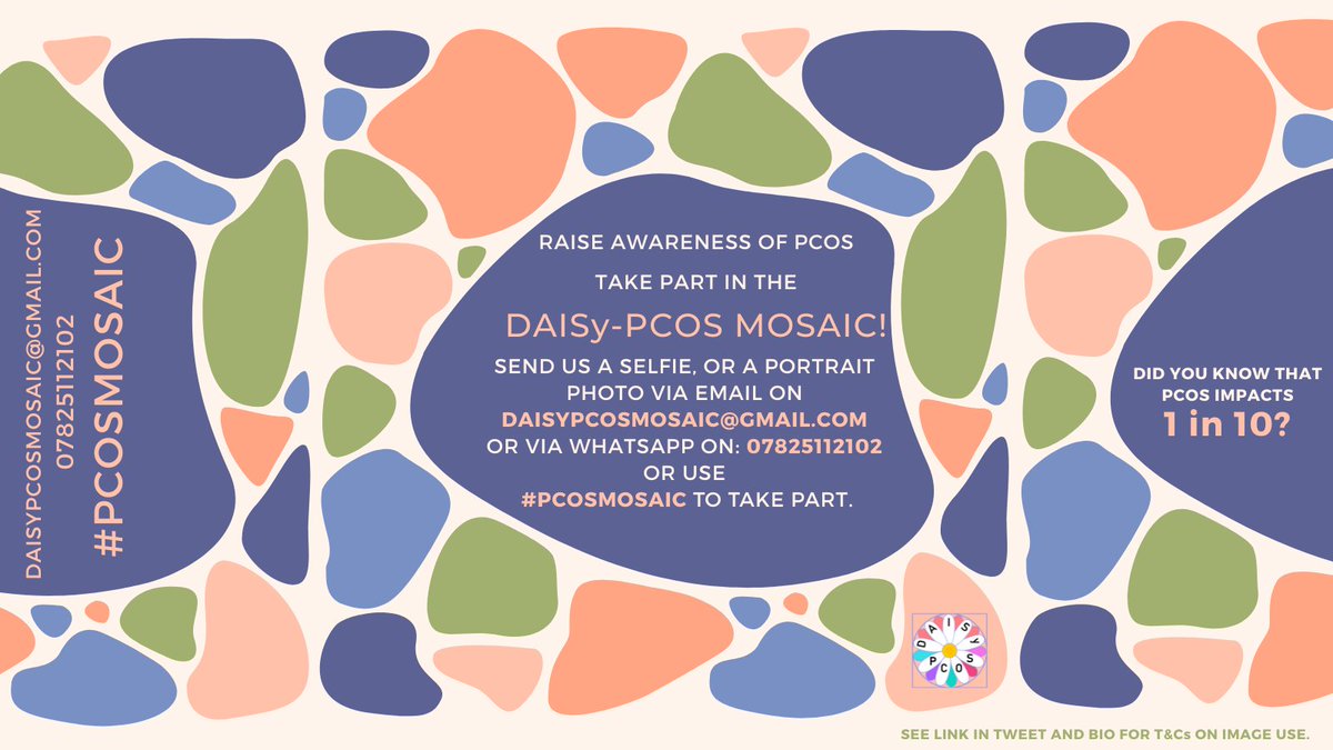 For PCOS Awareness Month we want to make a huge mosaic of supporters! Take part by submitting a selfie or a portrait photo of yourself to the #pcosmosaic or email daisypcosmosaic@gmail.com

By taking part you are consenting to the use of your photo. T&amp;C: drive.google.com/file/d/1cuo4GY…