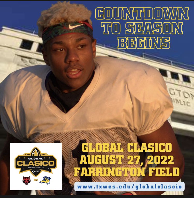 RamSports's tweet photo. 26 days until @TxWesFootball kicks the season off in the Global Clasico against Arkansas State University Campus Queretaro #Ramsup https://t.co/YBCQ4wpxLZ