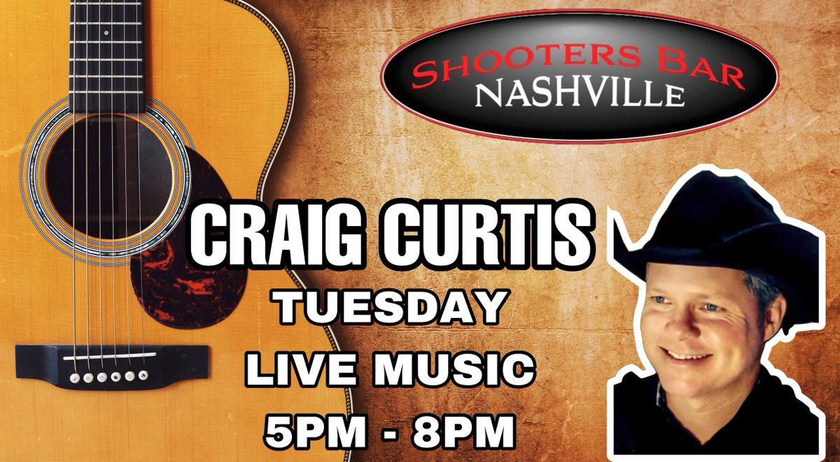 Live Music starting this Tuesday!
Craig Curtis 
5pm - 8pm