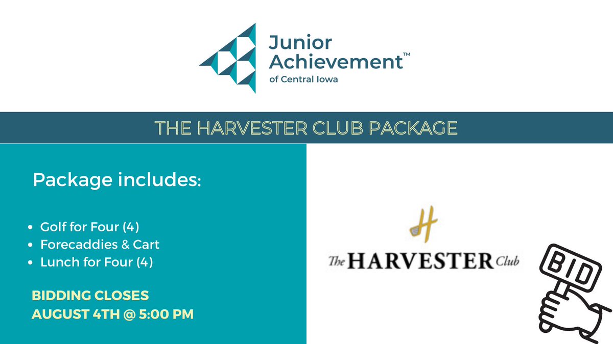 LAST CHANCE TO BID! Don’t miss the opportunity to golf at The Harvester Club and support JA of Central Iowa. Bidding ends August 4th at 5:00 pm CST. BID NOW: bit.ly/harvesterclub
