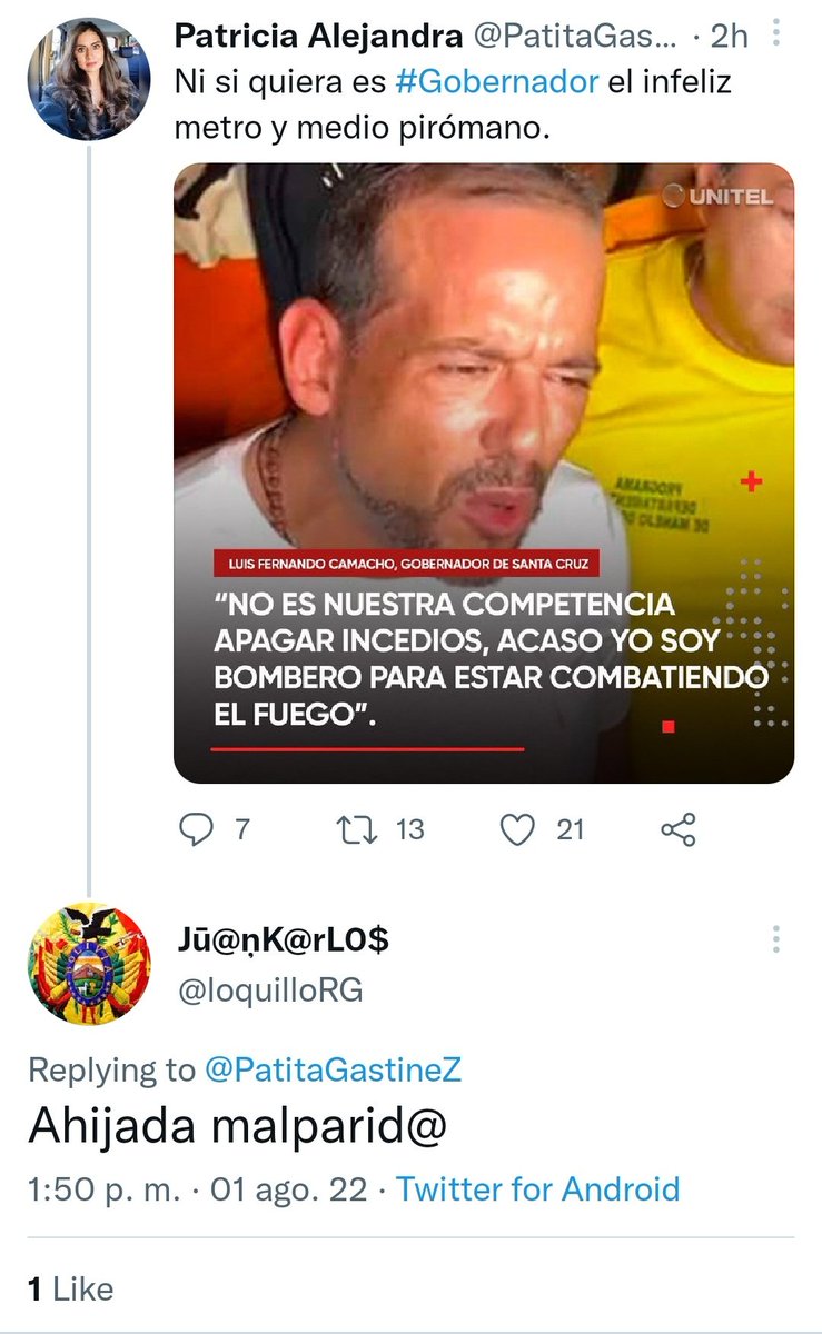 PatitaGastineZ's tweet photo. Jajajaja!!!
Y los resentidos sin argumentos y llenos de insultos y muestra de #ignorancia somos los #Masistas?
Pobre #GobernadorFantasma, se ha visto en evidencia que que su gestión es tan nula como su capacidad de pensar, por eso manda a matones de RRSS, así es @LuisFerCamachoV. https://t.co/IeEsyedRVs