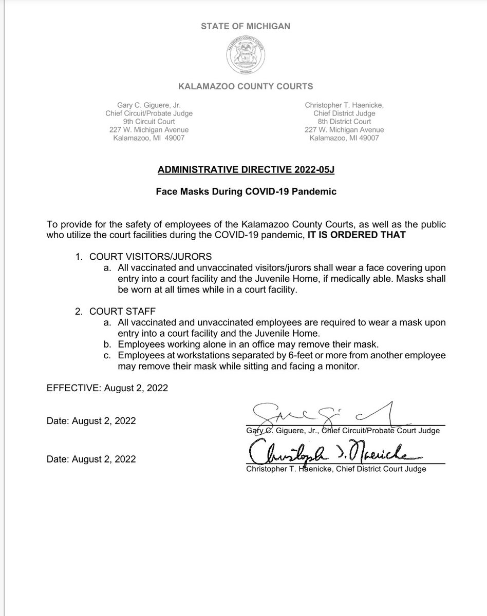 Administrative Directive regarding face masks