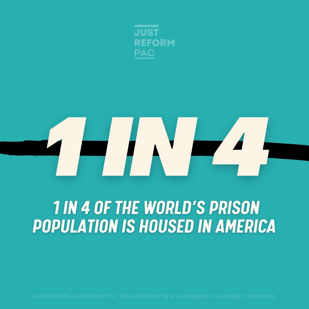 JustReformPAC's tweet photo. 1 in 4 - that’s how much of the world’s prison population is housed in America today. 

From 1980 until its peak in 2009, the total federal and state prison population of the United States climbed from roughly 330,000 to 1.6 million+  (according to @SentencingProj) 

🧵 https://t.co/eci3zky5ga