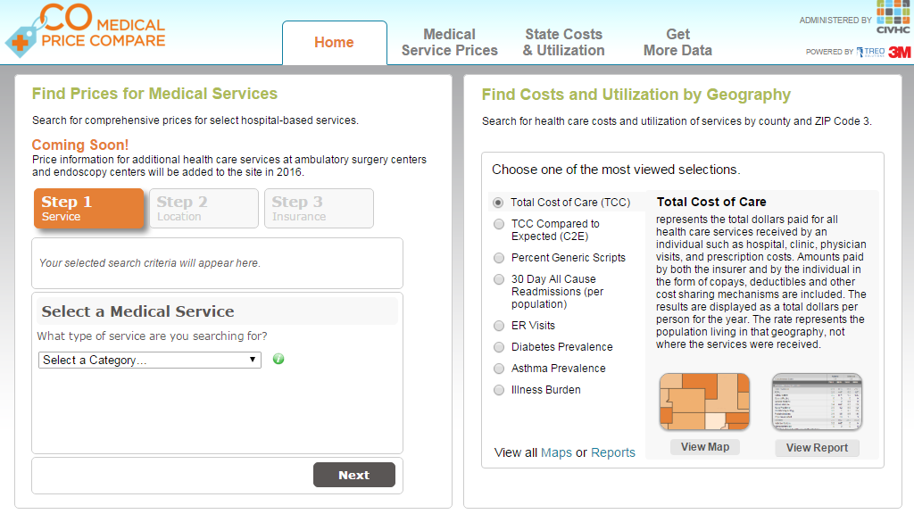 On this day in 2014 CIVHC launched the first version of the Shop for Care tool, giving health care consumers an option for transparent price and quality comparison in Colorado. Here's what the first release looked like, then called CO Medical Price Compare. #TodayinCOAPCDHistory