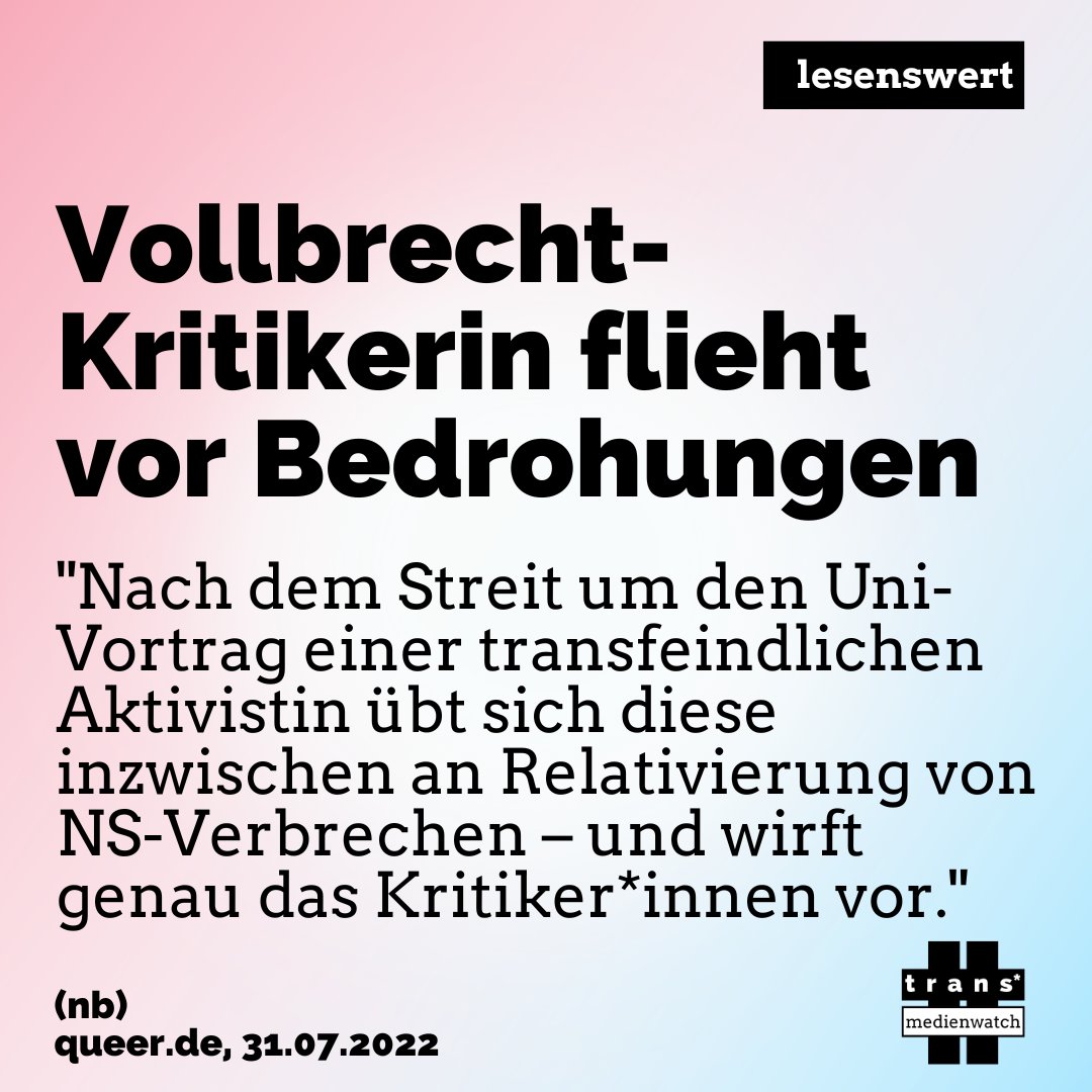 Bitte lest und teilt diesen Artikel! 

👉 queer.de/detail.php?art…

#SolidaritätmitDana #IStandWithDana
#StandWithDana #KeinPlatzfürTransfeindlichkeit
#transMedienWatch