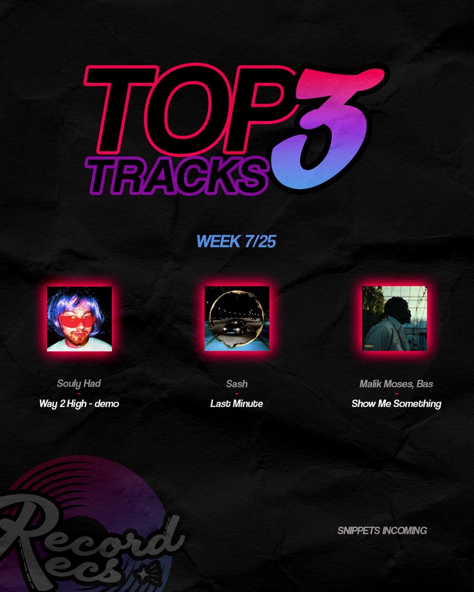 RecordRecs's tweet photo. 🔂 TOP 3 TRACKS: WEEK 7/25

💿 Souly Had - Way 2 High - demo
💿 Sash- Last Minute
💿 Malik Moses, Bas - Show Me Something

#top3tracks #songrecommendations #rap #rnb https://t.co/VXadZZylSY