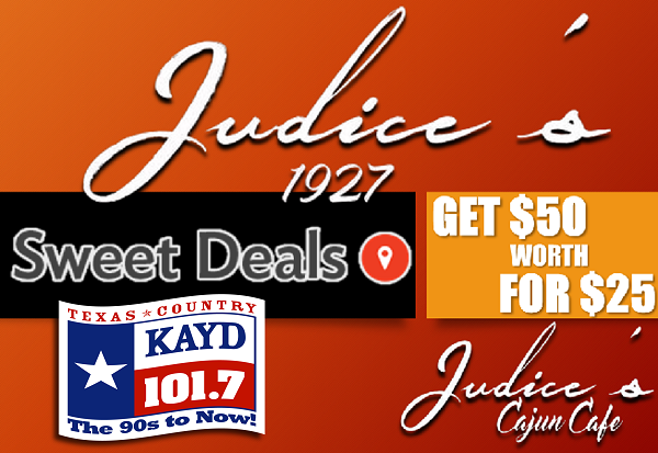 kd1017fm's tweet photo. KAYD 101.7's NEW #SweetDeal kicks off this Fri. Aug. 5th at 9am with Judic's 1927!! Get $50 certificates for only $25...THAT'S HALF OFF!! Get mor at https://t.co/mwYlwUag5i. https://t.co/aYYRehdNmA