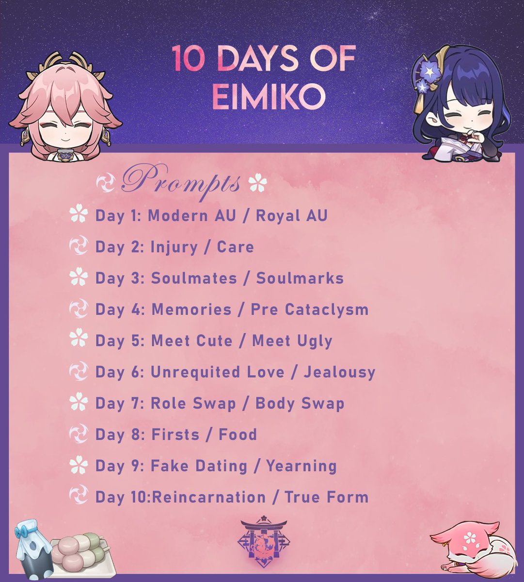 EimikoDays's tweet photo. Hello eimikotwt! Today we announce #10DaysOfEimiko, a little celebration in honor of One Full Year of Eimiko, the Event will start the 22th of August and will last for 10 days! Each day will have 2 prompts to choose from! let’s unleash the Gay ⚡️🦊 https://t.co/GbUruZHGgF
