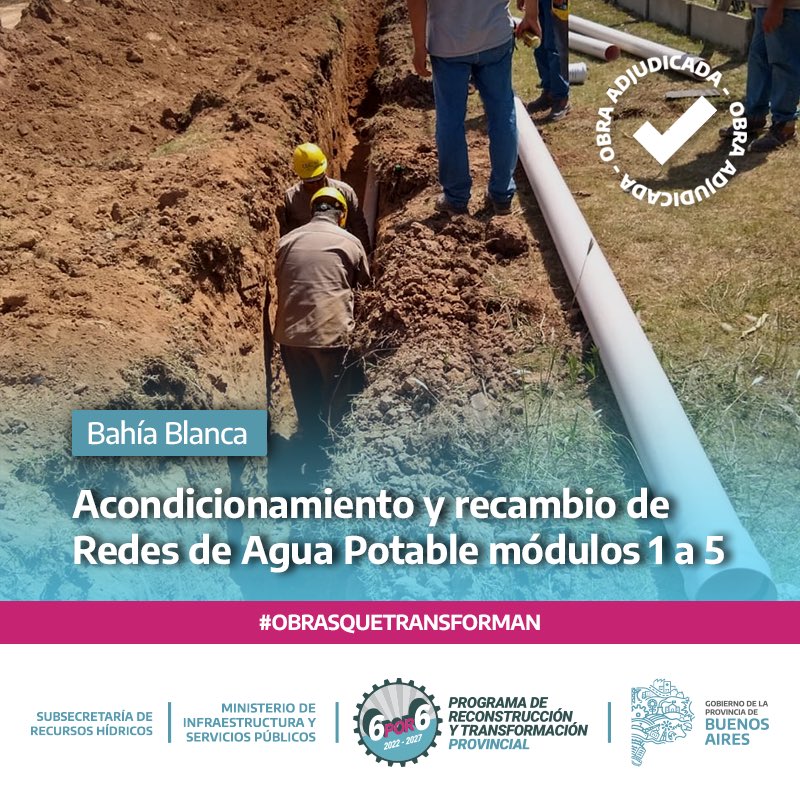 Guille_jelinski's tweet photo. 💧Adjudicamos la obra “Acondicionamiento y Recambio de Redes de Agua Potable en Bahía Blanca Módulos 1 al 5", a las empresas: ALESTE S.A. EMPRESA CONSTRUCTORA-  MARLE CONSTRUCCIONES S.A. - RIMSOL S.A. (U.T.E) @BAProvincia @Kicillofok @MInfraPBA @Nardini_Leo https://t.co/vZA2owgUzI