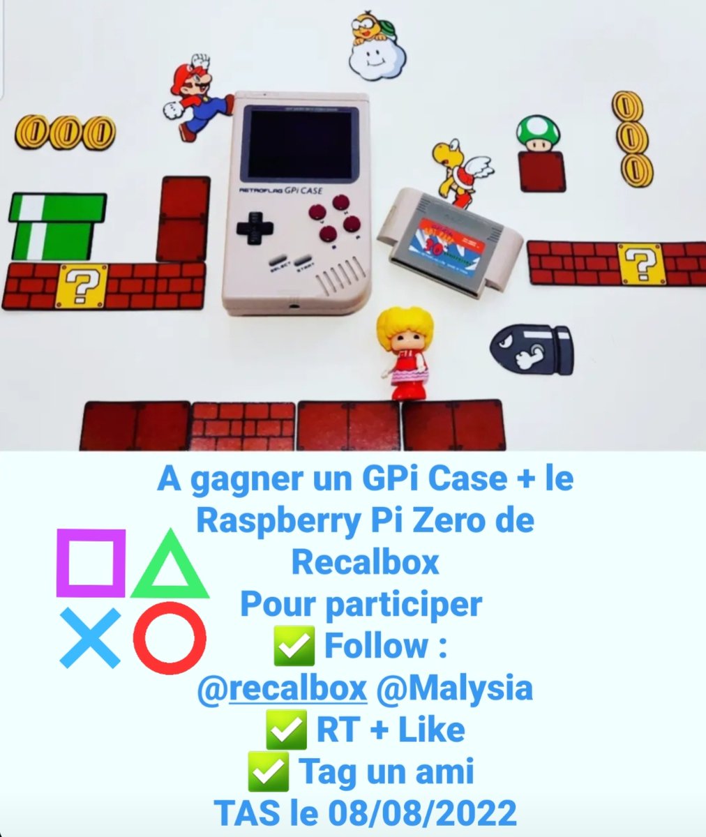 Malysia's tweet photo. ⚠️ Nouveau concours avec @recalbox ! Un GPi Case + le Raspberry Pi Zero ! 🥳🥳🥳😍
Pour cela :
✅️ Follow : @recalbox et @Malysia
✅️ RT + Like 
✅️ Tag un ami 
Bonne chance 🍀 ! TAS 08/08/2022 #CONCOURS #RETROGAMING #Retro #Geek #gaming #vintage https://t.co/KiuFYMZtxA