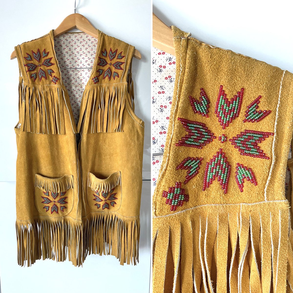 IAmAHighwayStar's tweet photo. Vintage buckskin fringed vest, long with extensive peyote stitch detail, front pockets and calico lining. Check #newarrivals at Highway Star Vintage or DM.

https://t.co/PfXzoXZdqk

#fringe #vintage #vintageshop #highwaystarvintage #western #forsale #fashionblog #vintageblog https://t.co/sZYHAAqc5g