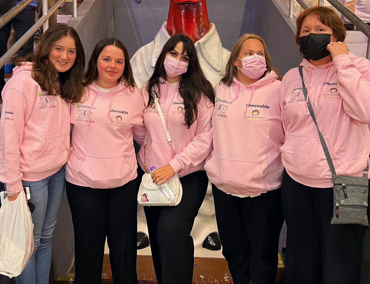 JerseyChess's tweet photo. The Jersey Women’s Team won their fourth round match 4-0 today, putting them at 1.5/4. 💫 Fingers crossed for tomorrow’s pairing which is Jersey vs Libya! ♟ #Chess #ChennaiChessOlympiad2022 https://t.co/yLVbhSafE6