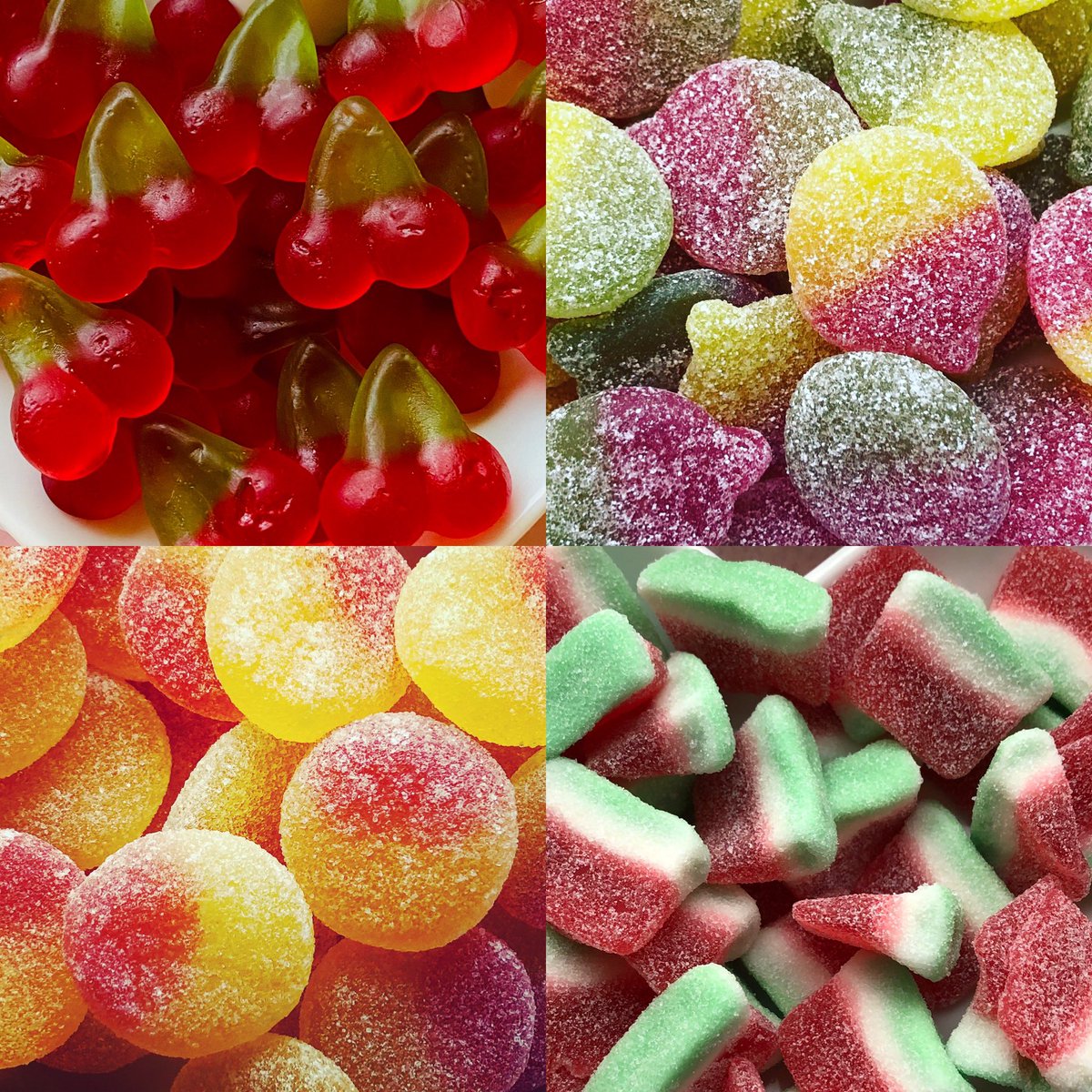 SpoonfulSweets's tweet photo. Which of our fruity sweets would you choose:
Twin cherries
Sour apples
Fizzy peaches
Watermelon slices
🍒🍏🍑🍉
#sweets #pickandmix #jellies #fizzysweets #haribo https://t.co/4ydHJKsds7
