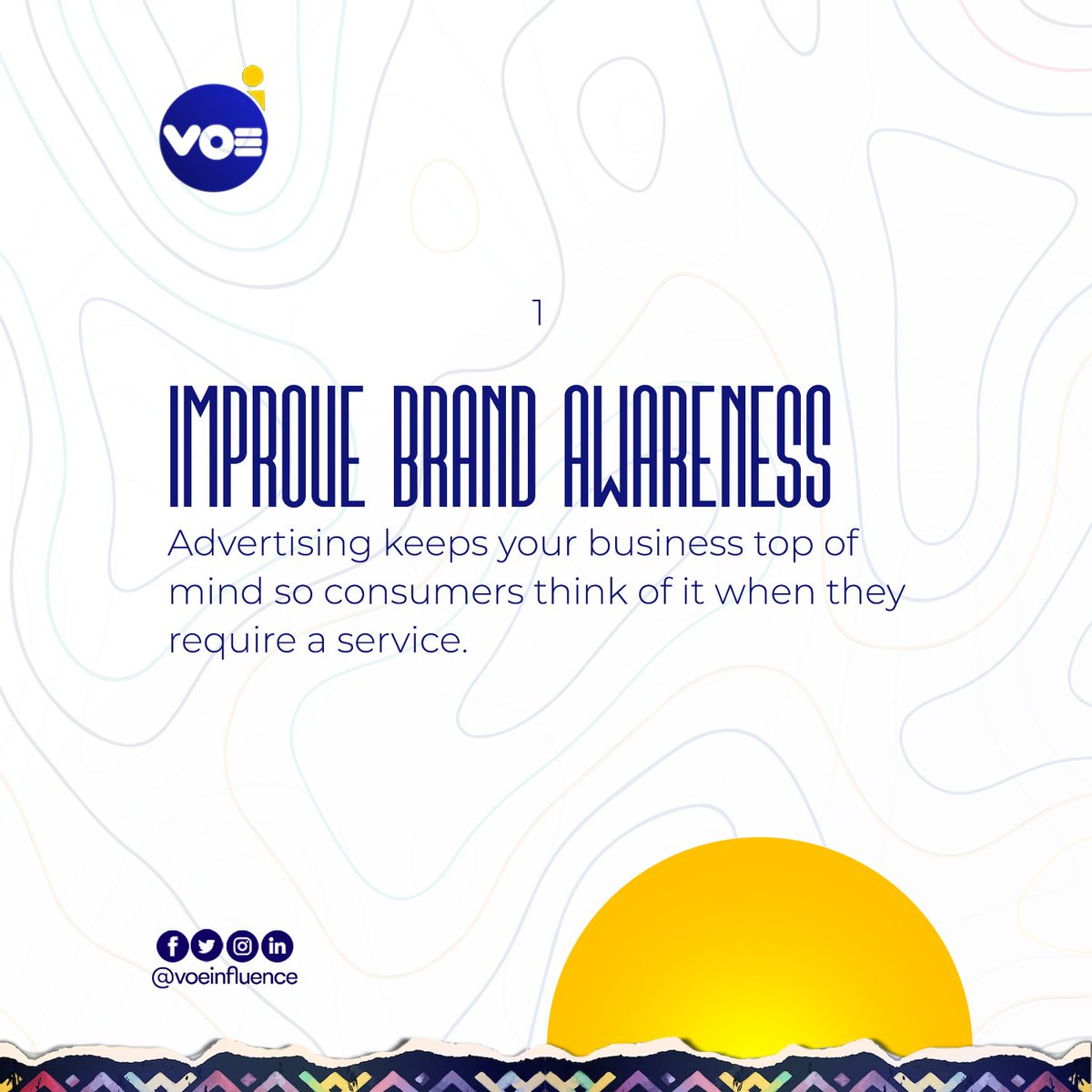 VoeInfluence's tweet photo. HOW ADVERTISING CAN HELP YOUR BUSINESS GROW💯

There are several ways #Advertising can help your #Business grow...
Here are a few...

1. IMPROVE BRAND AWARENESS: Advertising keeps your business top of mind so consumers think of it when they require a service. https://t.co/TcvGDrFDAk