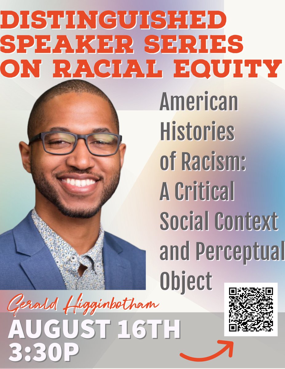 Join us on August 16th for the next virtual session of our "Distinguished Speaker Series on Racial Equity," featuring Dr. Gerald Higginbotham. <a href="/gd_higginbotham/">Gerald Higginbotham, PhD</a> 

bit.ly/3BtkL0t
