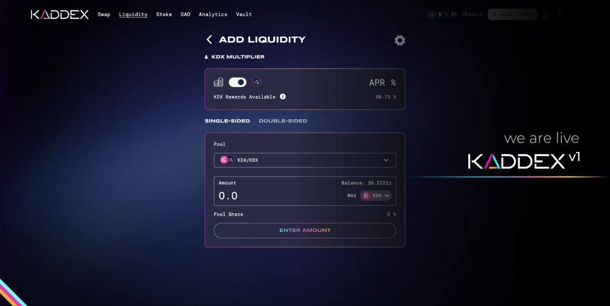 CryptoRivaldo's tweet photo. , @KaddeXofficial Liquidity Mining program is live!!!
It gives users boosted rewards from our exclusive Algorithmic Multiplier.
Check it out at https://t.co/6tpeCue3yF https://t.co/SJ7fJgcTty
