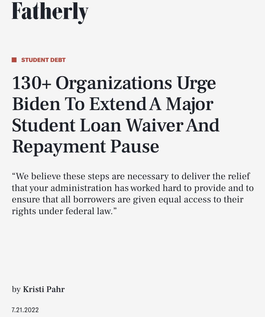 It's great to see so many state attorneys general stepping up on behalf of their residents! With this letter, they are joining advocates from across the nation in calling for @POTUS to help borrowers by extending and expanding these changes! fatherly.com/news/pslf-waiv…